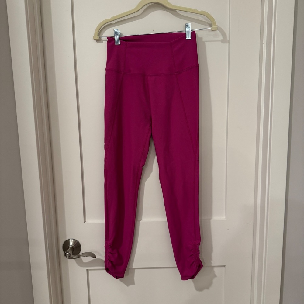 Wilo The Label Magenta Pink Ribbed High Waisted Ruched Ankle Leggings Womens M